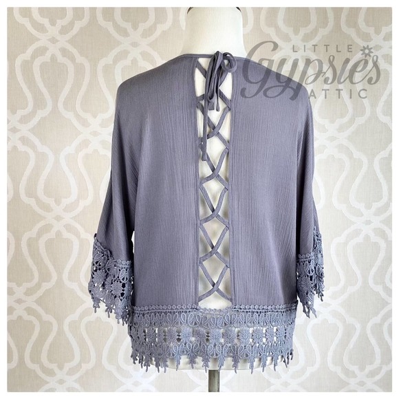 Little Grey Cottagecore Crochet and Lace Top - Picture 4 of 8